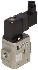 SMC PNEUMATICS - 1/4" Female NPT x 1/8" Gage Port Soft Start-Up Valve - 110V, AC Input, DIN Electrical Entry & 30 to 150 psi - Exact Industrial Supply