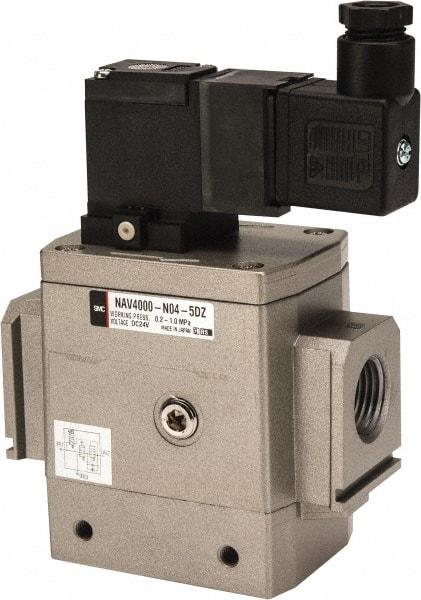 SMC PNEUMATICS - 1/2" Female NPT x 1/8" Gage Port Soft Start-Up Valve - 24V, DC Input, DIN Electrical Entry & 30 to 150 psi - Exact Industrial Supply