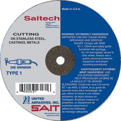 Sait - 3" Aluminum Oxide Cutoff Wheel - 1/16" Thick, 3/8" Arbor, 25,000 Max RPM, Use with Die Grinders - Exact Industrial Supply