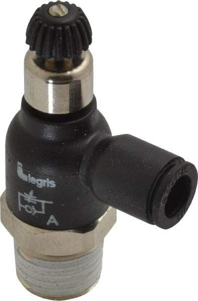 Legris - 1/4" Tube OD x 1/4 Male NPT Compact Meter Out Flow Control Valve - 14.5 to 145 psi, Nylon - Exact Industrial Supply