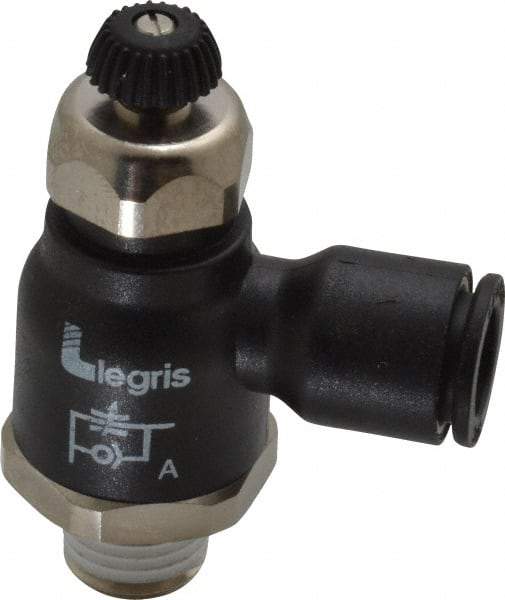 Legris - 3/8" Tube OD x 1/4 Male NPT Compact Meter Out Flow Control Valve - 14.5 to 145 psi, Nylon - Exact Industrial Supply
