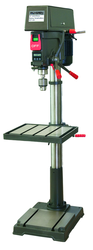 20" HD Floor Model Drill Press; Step Pulley; 16 Speeds; 1.5HP 115/230V Motor - Exact Industrial Supply