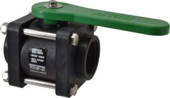 Green Leaf - 1-1/2" Pipe, Standard Port, Polypropylene Standard Ball Valve - 3 Piece, Inline - One Way Flow, FNPT x FNPT Ends, Lever Handle, 150 WOG - Exact Industrial Supply