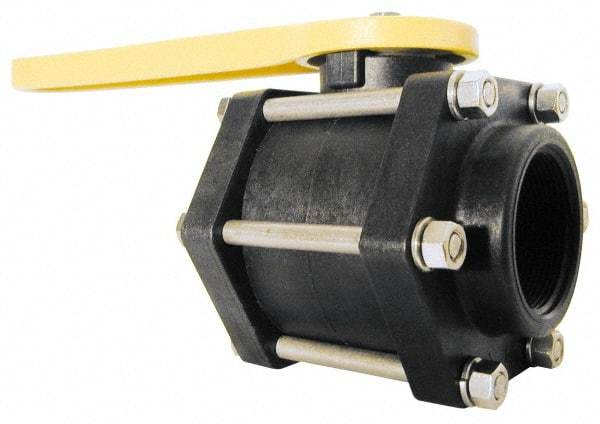 Green Leaf - 3" Pipe, Standard Port, Polypropylene Standard Ball Valve - 3 Piece, Inline - One Way Flow, FNPT x FNPT Ends, Lever Handle, 100 WOG - Exact Industrial Supply