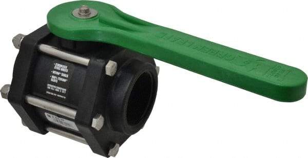 Green Leaf - 2" Pipe, Full Port, Polypropylene Standard Ball Valve - 3 Piece, Inline - One Way Flow, FNPT x FNPT Ends, Lever Handle, 100 WOG - Exact Industrial Supply