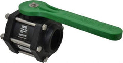 Green Leaf - 2" Pipe, Full Port, Polypropylene Standard Ball Valve - 3 Piece, Inline - One Way Flow, FNPT x FNPT Ends, Lever Handle, 100 WOG - Exact Industrial Supply