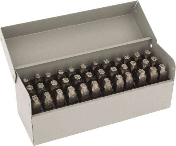 C.H. Hanson - 36 Piece, 1/4" Character Steel Stamp Set - Letters & Figures, Low Stress Round Face Dot - Exact Industrial Supply