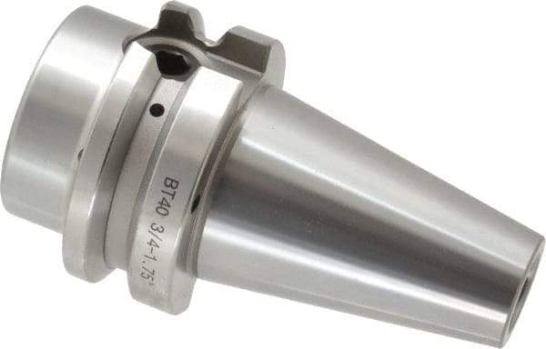 Accupro - BT40 Taper Shank 3/4" Hole End Mill Holder/Adapter - 48mm Nose Diam, 1.75" Projection, M16x2.0 Drawbar, Through-Spindle & DIN Flange Coolant - Exact Industrial Supply
