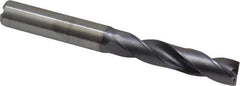 Kennametal - 23/64" 180° Spiral Flute Solid Carbide Screw Machine Drill Bit - TiAlN Finish, Right Hand Cut, 47mm Flute Length, 89mm OAL, Flat-Bottom Point, Straight Shank, Through Coolant - Exact Industrial Supply