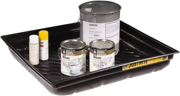 Justrite - 23 Gallon Capacity, 34 Inch Long x 37-3/4 Inch Wide, Polyurethane Spill Tray - 34 Inch Diameter, 5-1/2 Inch High, Black - Exact Industrial Supply