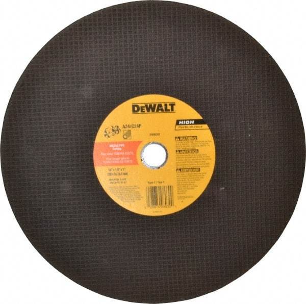 DeWALT - 14" Aluminum Oxide/Silicon Carbide Blend Cutoff Wheel - 1/8" Thick, 1" Arbor, 5,500 Max RPM, Use with Circular Saws - Exact Industrial Supply