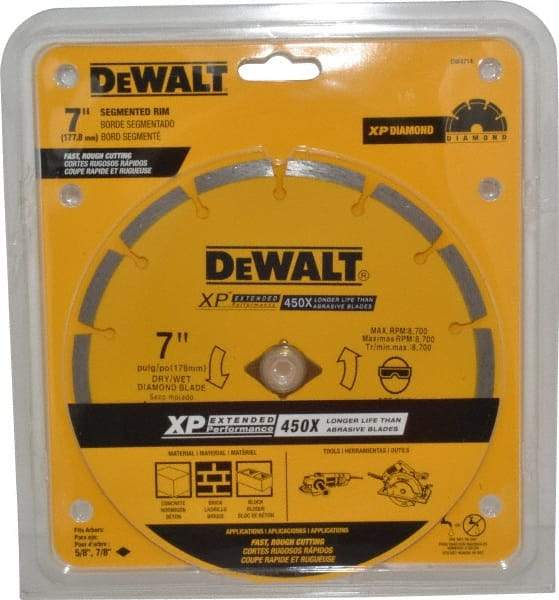 DeWALT - 7" Diam, 5/8" Arbor Hole Diam, Wet & Dry Cut Saw Blade - Diamond-Tipped, Standard Round Arbor - Exact Industrial Supply