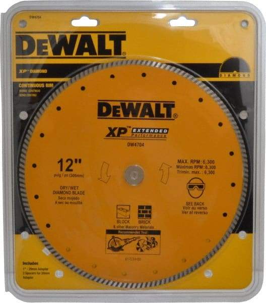 DeWALT - 12" Diam, 1" Arbor Hole Diam, Wet & Dry Cut Saw Blade - Diamond-Tipped, Standard Round Arbor - Exact Industrial Supply