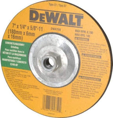 DeWALT - 24 Grit, 7" Wheel Diam, 1/4" Wheel Thickness, Type 27 Depressed Center Wheel - Silicon Carbide, R Hardness, 8,700 Max RPM, Compatible with Angle Grinder - Exact Industrial Supply