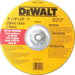 DeWALT - 24 Grit, 9" Wheel Diam, 1/4" Wheel Thickness, Type 27 Depressed Center Wheel - Aluminum Oxide, R Hardness, 6,600 Max RPM, Compatible with Angle Grinder - Exact Industrial Supply