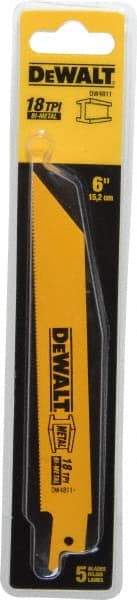 DeWALT - 6" Long x 3/4" Thick, Bi-Metal Reciprocating Saw Blade - Straight Profile, 18 TPI, Toothed Edge, Universal Shank - Exact Industrial Supply