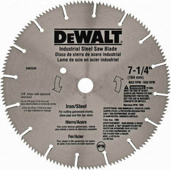 DeWALT - 7-1/4" Diam, 5/8" Arbor Hole Diam, 16 Tooth Wet & Dry Cut Saw Blade - Steel, Smooth Action, Standard Round Arbor - Exact Industrial Supply