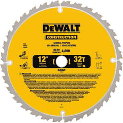 DeWALT - 12" Diam, 1" Arbor Hole Diam, 32 Tooth Wet & Dry Cut Saw Blade - Carbide-Tipped, General Purpose Action, Standard Round Arbor - Exact Industrial Supply