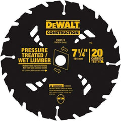 DeWALT - 7-1/4" Diam, 20 Tooth Wet & Dry Cut Saw Blade - Tungsten Carbide-Tipped, Standard Round Arbor - Exact Industrial Supply