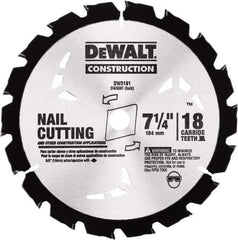 DeWALT - 7-1/4" Diam, 18 Tooth Wet & Dry Cut Saw Blade - Carbide-Tipped, Standard Round Arbor - Exact Industrial Supply