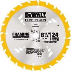 DeWALT - 8-1/4" Diam, 5/8" Arbor Hole Diam, 24 Tooth Wet & Dry Cut Saw Blade - Tungsten Carbide-Tipped, Smooth Action, Diamond Arbor - Exact Industrial Supply