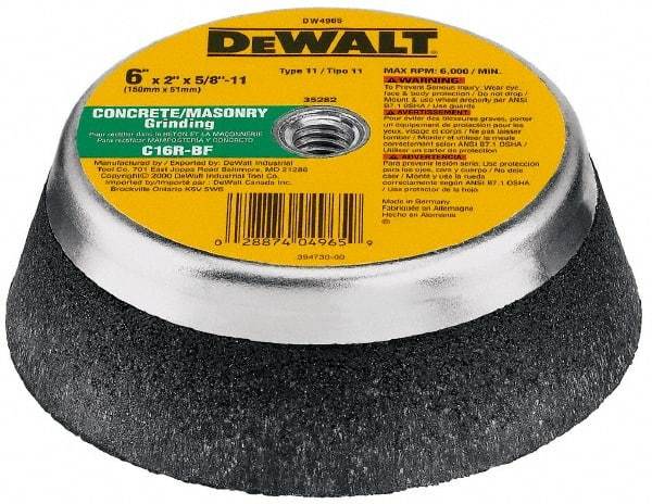 DeWALT - 6" Diam x 2" Thick, R Hardness, 16 Grit Surface Grinding Wheel - Aluminum Oxide/Silicon Carbide Blend, Type 11, Very Coarse Grade, 6,000 Max RPM - Exact Industrial Supply