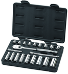 21 Piece - 3/8" Drive - 6 & 12 Point - Socket & Ratchet Set SAE - Exact Industrial Supply