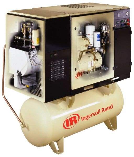 Ingersoll-Rand - 15 hp, 120 Gal Stationary Electric Rotary Screw Air Compressor - Three Phase, 150 Max psi, 50 CFM, 230 Volt - Exact Industrial Supply