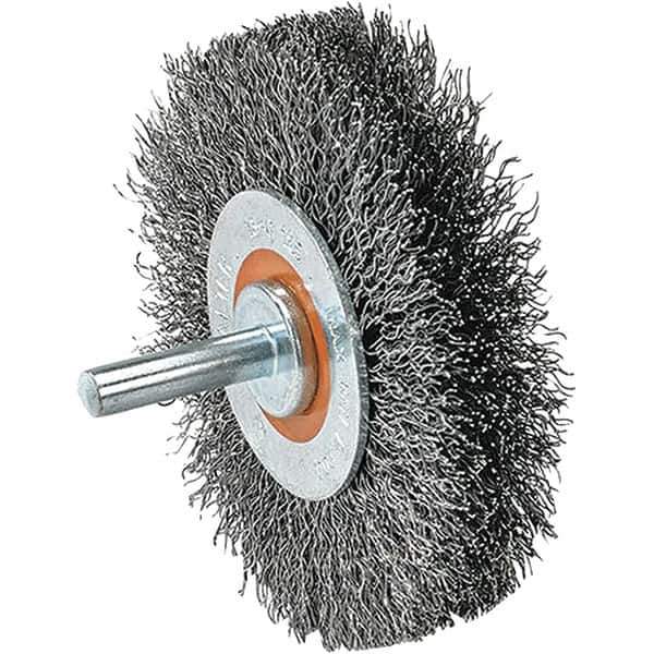 WALTER Surface Technologies - 2" OD, 1/4" Shank Diam, Crimped Steel Wheel Brush - 5/8" Face Width, 0.0118" Filament Diam, 25,000 RPM - Exact Industrial Supply