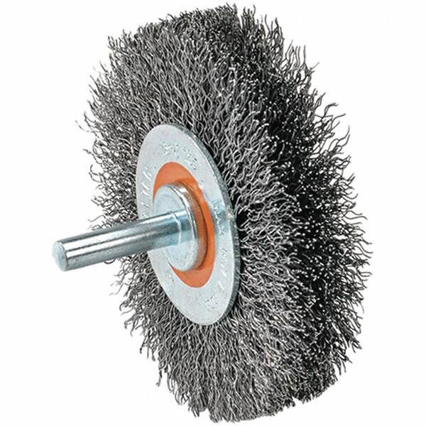 WALTER Surface Technologies - 1-3/8" OD, 1/4" Shank Diam, Crimped Steel Wheel Brush - 1/4" Face Width, 0.008" Filament Diam, 25,000 RPM - Exact Industrial Supply