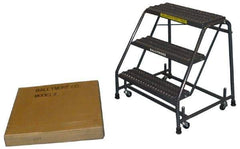 Ballymore - 28-1/2" 3 Step Ladder - Spring Loaded Rolling Safety Ladder, 450 Lb Capacity, 28-1/2" Platform Height, 20" Base Width x 25" Base Depth, Abrasive Mat Tread - Exact Industrial Supply