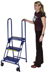 Ballymore - 52" 3 Step Ladder - Portable Folding Safety Ladder, 350 Lb Capacity, 30" Platform Height, 24" Base Width x 23" Base Depth, Perforated Tread - Exact Industrial Supply