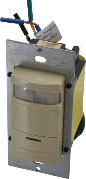Leviton - 2,100 Square Ft. Coverage, Infrared Occupancy Sensor Wall Switch - 800 at 120 V Incandescent, 1,200 at 120 V and 2,700 at 277 V Fluorescent, 120 to 277 VAC, Ivory - Exact Industrial Supply