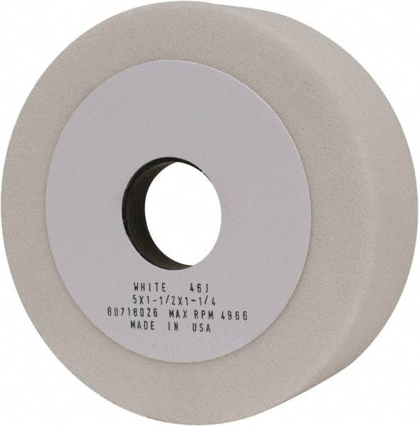Grier Abrasives - 5" Diam, 1-1/4" Hole Size, 1-1/2" Overall Thickness, 46 Grit, Type 6 Tool & Cutter Grinding Wheel - Coarse Grade, Aluminum Oxide, J Hardness, Vitrified Bond, 4,966 RPM - Exact Industrial Supply