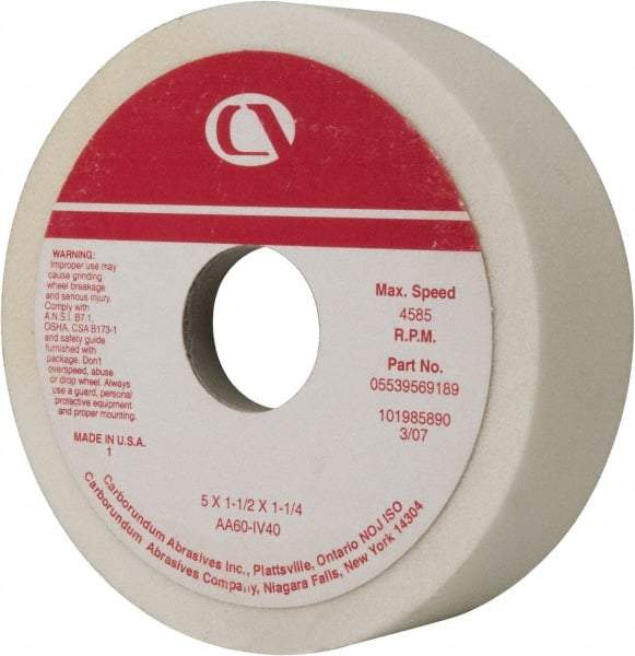 Grier Abrasives - 5" Diam, 1-1/4" Hole Size, 1-1/2" Overall Thickness, 60 Grit, Type 6 Tool & Cutter Grinding Wheel - Medium Grade, Aluminum Oxide, I Hardness, Vitrified Bond, 4,966 RPM - Exact Industrial Supply