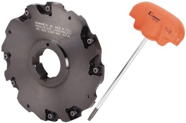 Kennametal - Arbor Hole Connection, 3/8" Cutting Width, 1.466" Depth of Cut, 5" Cutter Diam, 1-1/4" Hole Diam, 4 Tooth Indexable Slotting Cutter - 90° LN Toolholder, LNE 1245... Insert - Exact Industrial Supply