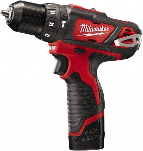 Milwaukee Tool - 12 Volt 3/8" Keyless Chuck Cordless Hammer Drill - 0 to 22,500 BPM, 0 to 400 & 0 to 1,500 RPM, Reversible - Exact Industrial Supply