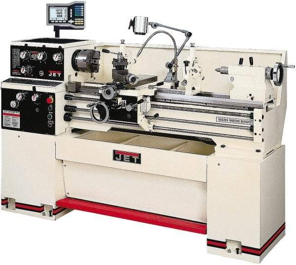 Jet - 14" Swing, 36-7/8" Between Centers, 230 Volt, Single Phase Bench Lathe - 2 hp, 70 to 1,900 RPM Spindle Speed, 2" Spindle Bore Diam, 76-13/32" OAL x 29-29/32" OAH x 59-13/16" Overall Depth - Exact Industrial Supply