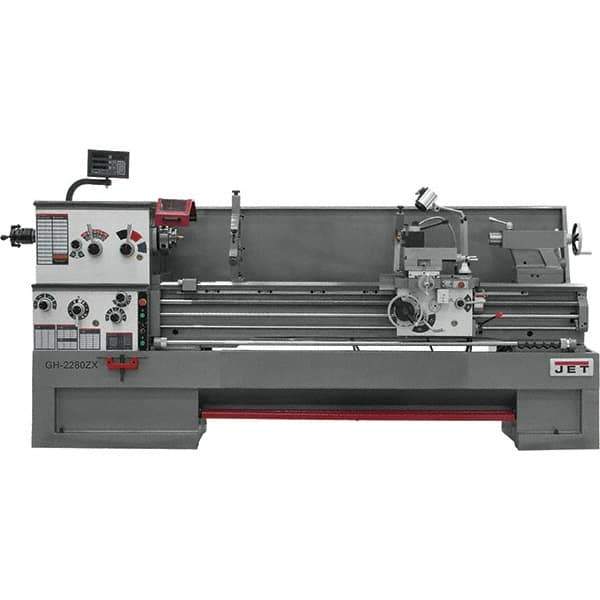 Jet - 22" Swing, 80" Between Centers, 230 Volt, Triple Phase Engine Lathe - 10 hp, 3-1/8" Bore Diam, 40" Deep x 48-7/8" High x 136-1/8" Long - Exact Industrial Supply