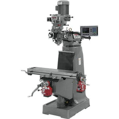 Jet - 9" Table Width x 42" Table Length, Step Pulley Control, 3 Phase Knee Milling Machine - R8 Spindle Taper, 2 hp - Exact Industrial Supply