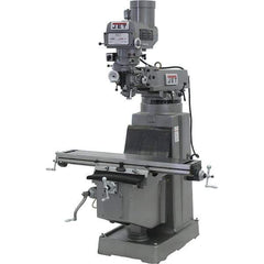 Jet - 10" Table Width x 50" Table Length, Variable Speed Pulley Control, 3 Phase Knee Milling Machine - R8 Spindle Taper, 3 hp - Exact Industrial Supply