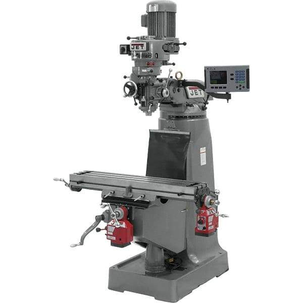 Jet - 9" Table Width x 42" Table Length, Step Pulley Control, 1 Phase Knee Milling Machine - R8 Spindle Taper, 2 hp - Exact Industrial Supply