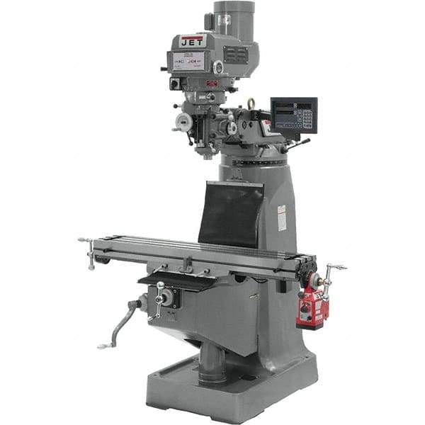 Jet - 9" Table Width x 42" Table Length, Variable Speed Pulley Control, 3 Phase Knee Milling Machine - R8 Spindle Taper, 3 hp - Exact Industrial Supply