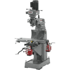 Jet - 7-7/8" Table Width x 35-3/4" Table Length, Step Pulley Control, 1 Phase Knee Milling Machine - R8 Spindle Taper, 1-1/2 hp - Exact Industrial Supply