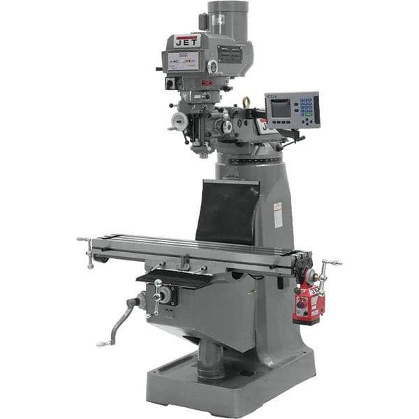 Jet - 10" Table Width x 49" Table Length, Variable Speed Pulley Control, 1 Phase Knee Milling Machine - R8 Spindle Taper - Exact Industrial Supply