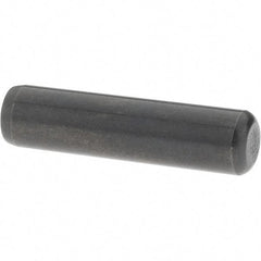 Value Collection - 1/4" Diam x 1" Pin Length Grade 8 Alloy Steel Standard Dowel Pin - Bright Finish, C 47-58 & C 60 (Surface) Hardness, 14,720 Lb (Double Shear), 7,360 Lb (Single Shear) Breaking Strength, 1 Beveled & 1 Rounded End - Exact Industrial Supply