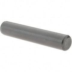 Value Collection - 3/8" Diam x 2" Pin Length Grade 8 Alloy Steel Standard Dowel Pin - Bright Finish, C 47-58 & C 60 (Surface) Hardness, 16,550 Lb (Single Shear), 33,100 Lb (Double Shear) Breaking Strength, 1 Beveled & 1 Rounded End - Exact Industrial Supply