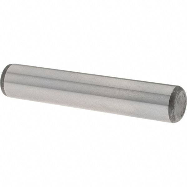 Value Collection - 3/8" Diam x 2" Pin Length Grade 8 Alloy Steel Standard Dowel Pin - C 50-58 Hardness, 28,700 Lb Breaking Strength, 1 Beveled & 1 Rounded End - Exact Industrial Supply