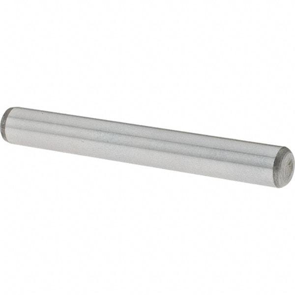 Value Collection - 1/4" Diam x 2" Pin Length Grade 8 Alloy Steel Standard Dowel Pin - C 50-58 Hardness, 12,800 Lb Breaking Strength, 1 Beveled & 1 Rounded End - Exact Industrial Supply