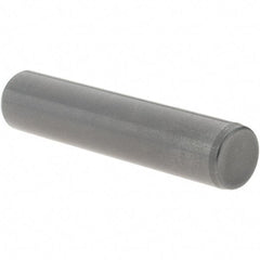 Value Collection - 3/8" Diam x 1-3/4" Pin Length Grade 8 Alloy Steel Standard Dowel Pin - Bright Finish, C 47-58 & C 60 (Surface) Hardness, 16,550 Lb (Single Shear), 33,100 Lb (Double Shear) Breaking Strength, 1 Beveled & 1 Rounded End - Exact Industrial Supply